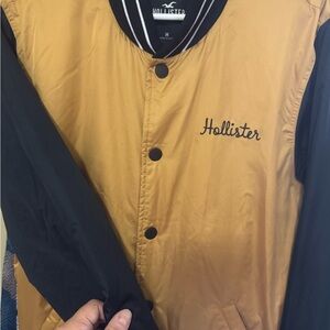 Hollister Men's Varsity Jacket in Gold and Black